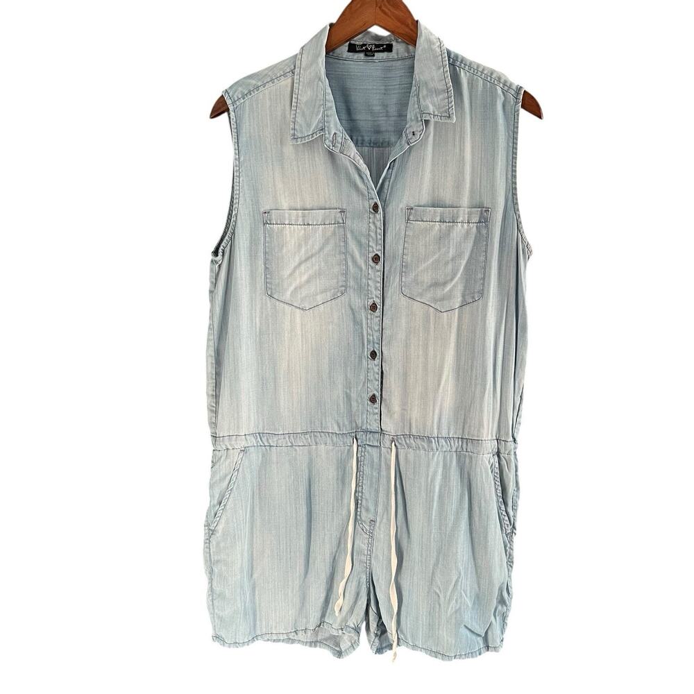 Velvet Heart Womens Chambray Romper Sleeveless Cinch Waist Tencel Sze Medium